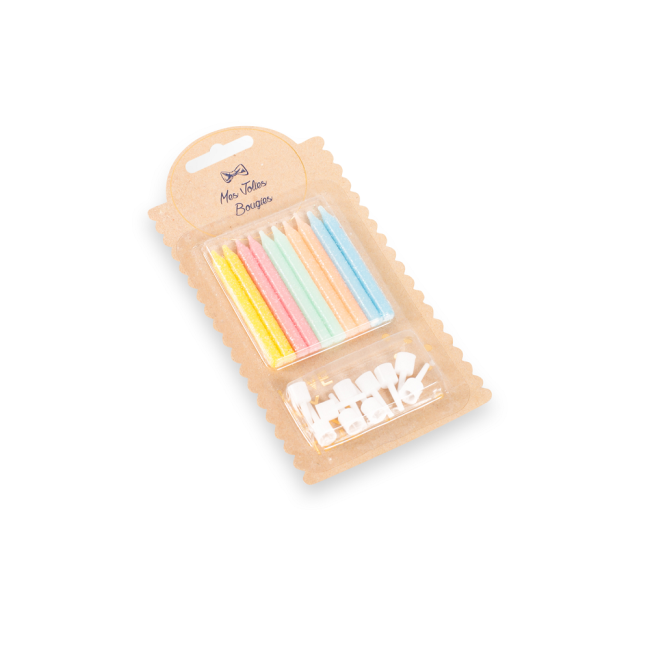 Bougies pailletées couleurs pastel - lot de 10 (6 cm)