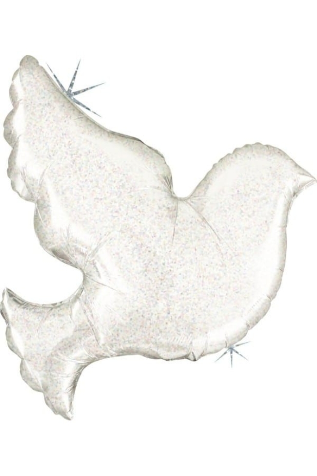 Ballon aluminium Colombe blanche avec paillettes – 71 × 78 cm