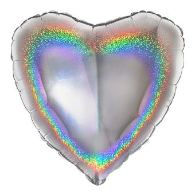 Ballon aluminium cœur argent holographique – 46 cm