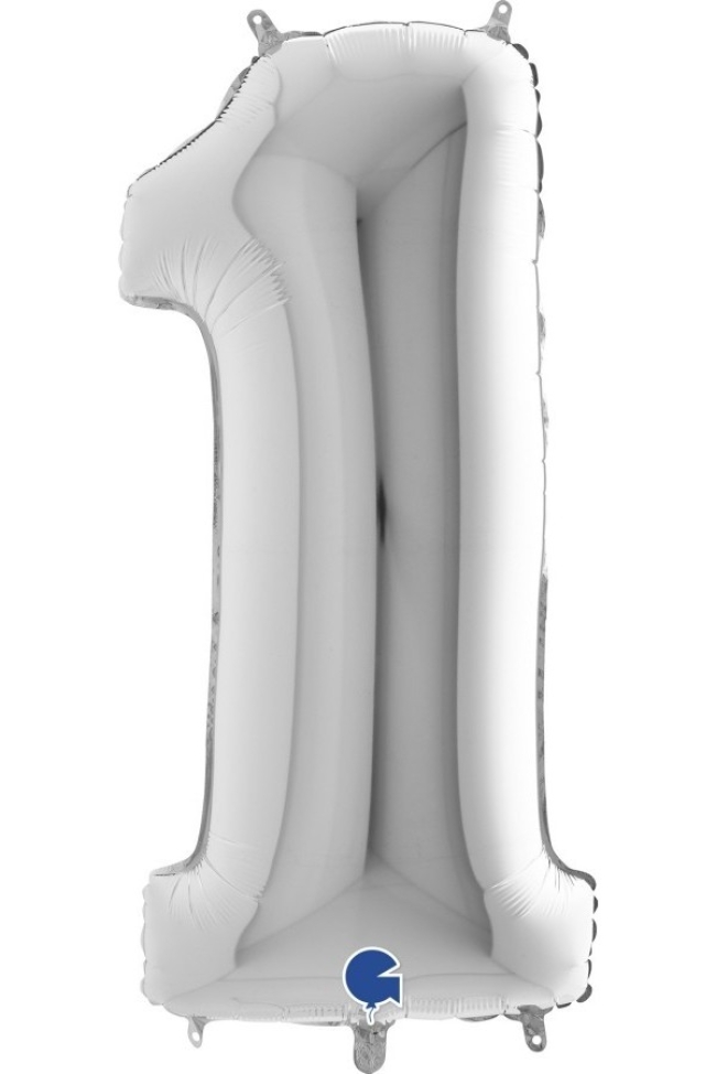 Ballon aluminium chiffre 1 argent – 42 × 89 cm