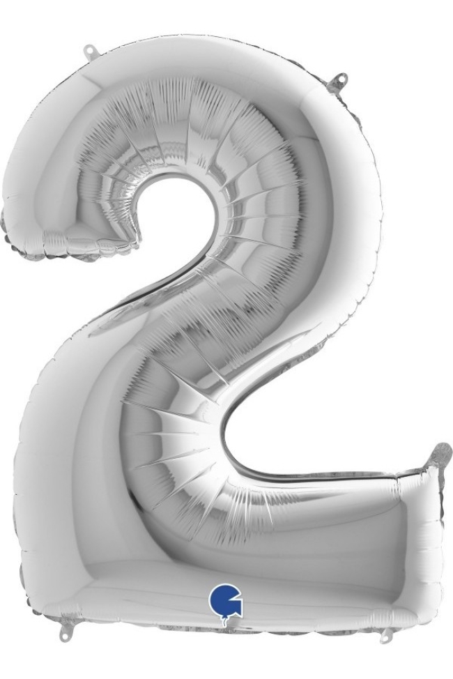 Ballon aluminium chiffre 2 argent – 69 × 89 cm
