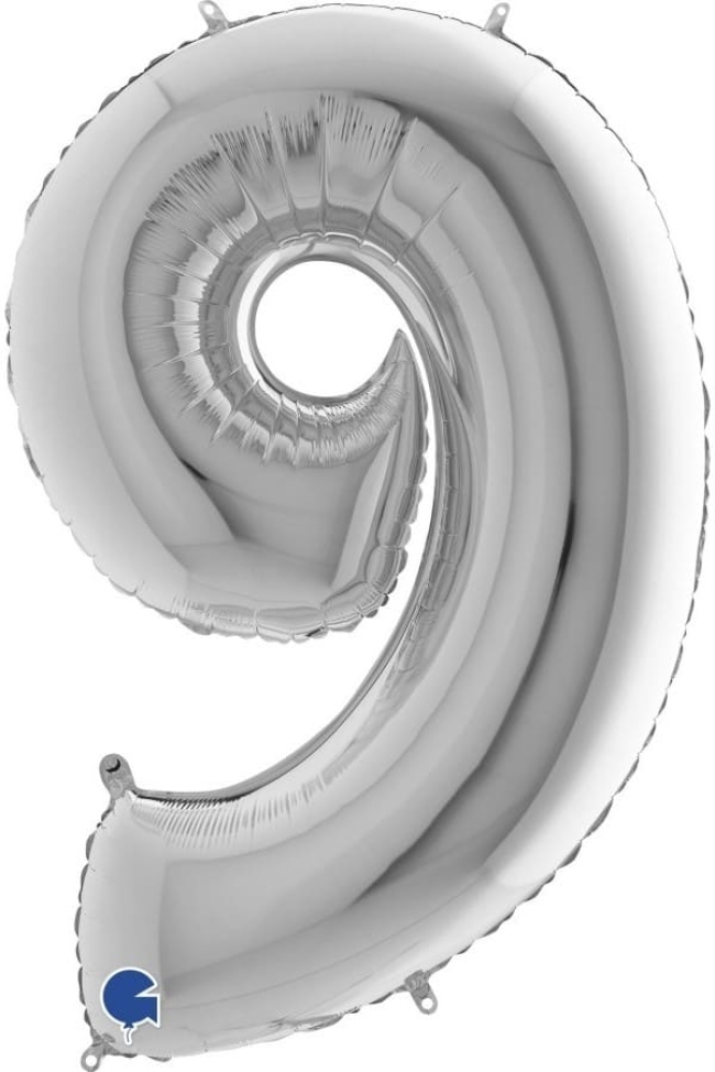 Ballon aluminium chiffre 9 argent – 61 × 93 cm