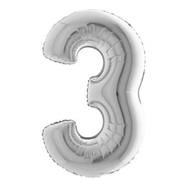 Ballon aluminium chiffre 3 argent – 102 cm