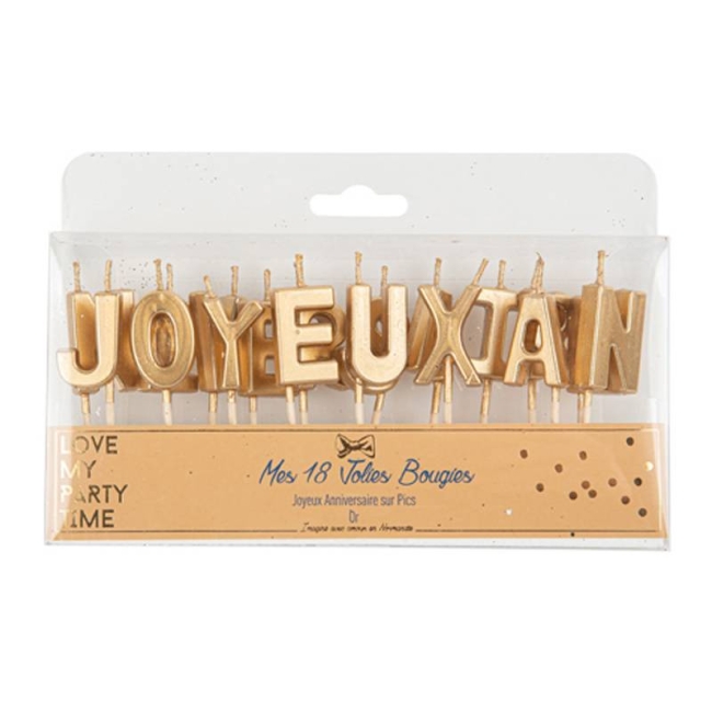 Bougies « Joyeux Anniversaire » rose gold sur pic – lot de 18