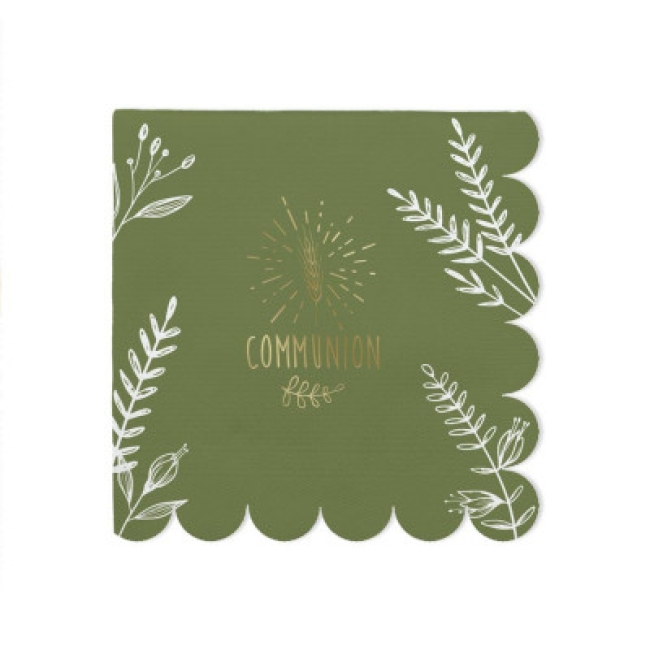 Serviettes en papier Communion vert sauge et or – lot de 10