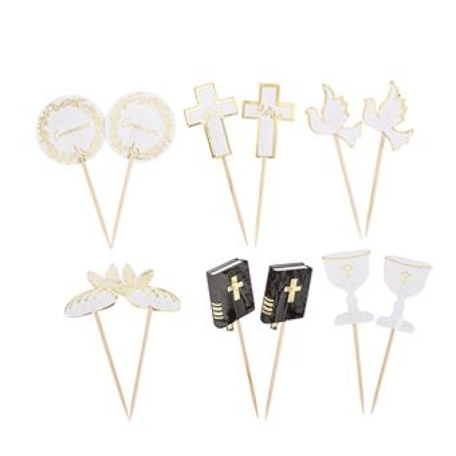 Pics en bois Communion « Jolis Brins » – lot de 12 (7–8 cm)