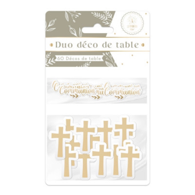 Set décoration de table Communion – 60 confettis croix or