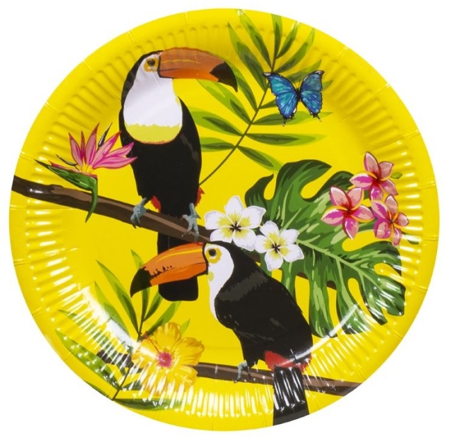 10 assiettes en papier Toucan Tropical 23cm