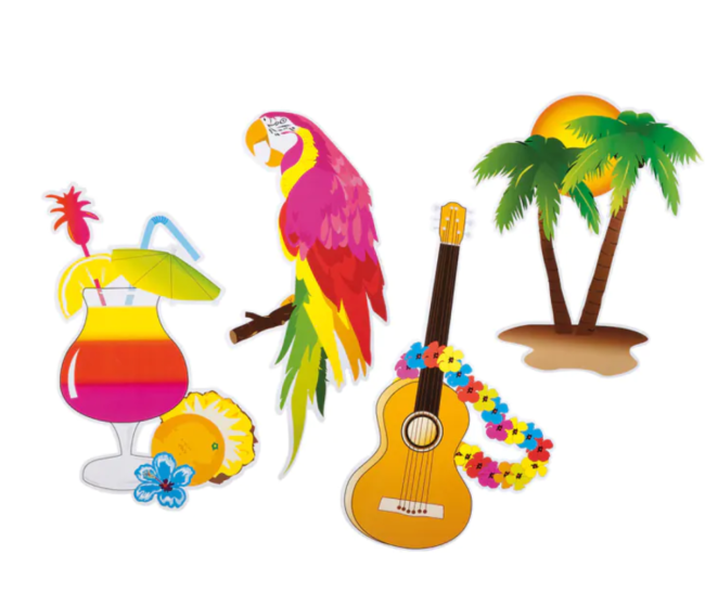 Set 4 décorations en carton Hawaii