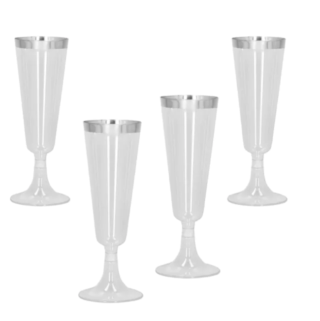 Verres à flûtes en plastique argenté